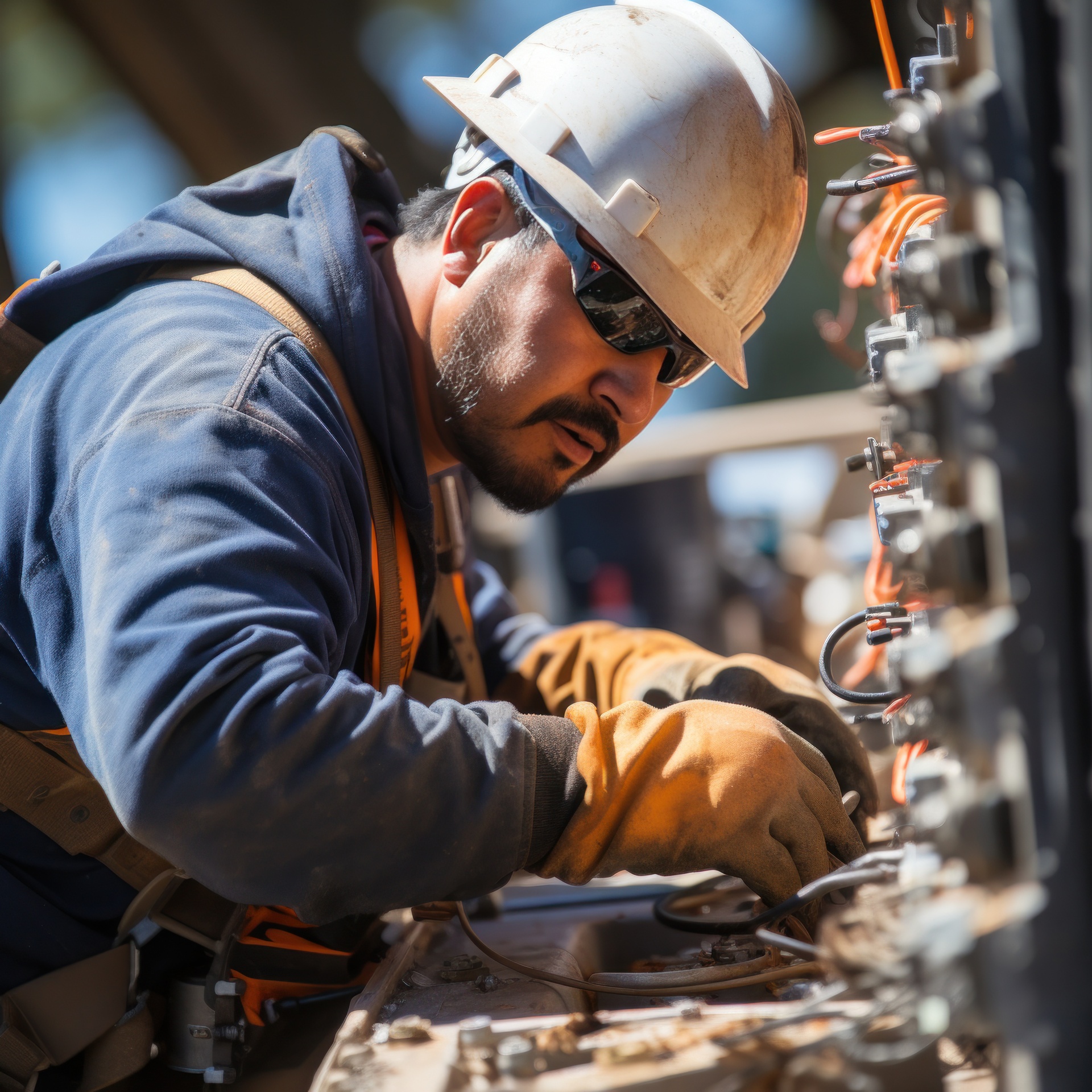 Electrical worker performing maintenance repair on power lines