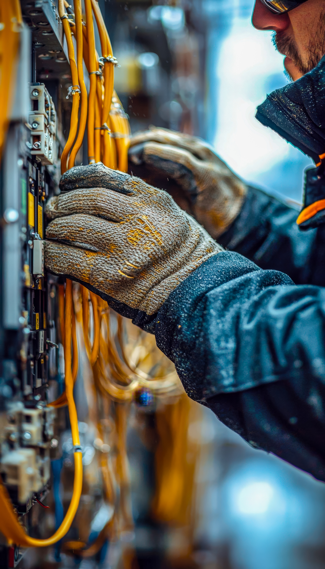 Onsite NFPA 70E training - electrical technician with safety equipment at facility